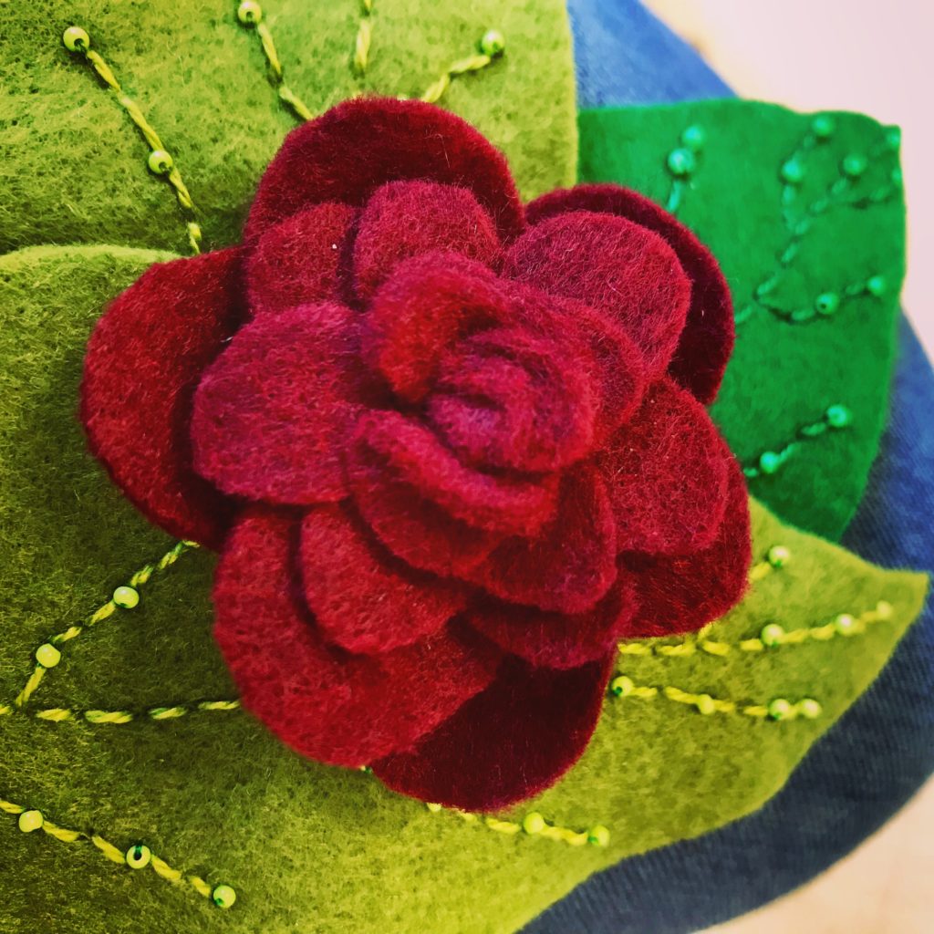 Hand sewn, my first felt flower attempt wasn't very good, but I wanted to try more!
